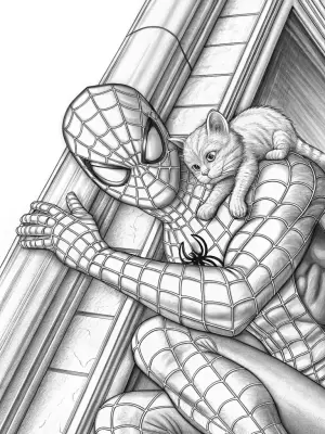 Spider-Man saving a kitten coloring pages