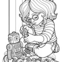 Gabby assembling a toy robot