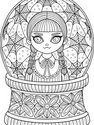 Wednesday Addams in a snow globe coloring pages