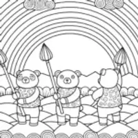 Pandas painting a rainbow