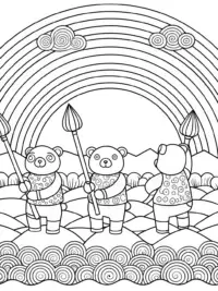 Pandas painting a rainbow