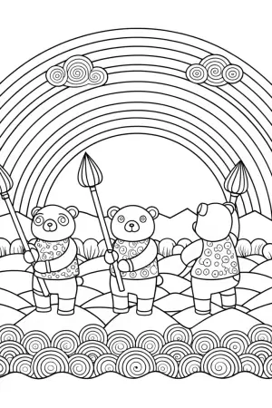 Pandas painting a rainbow coloring pages