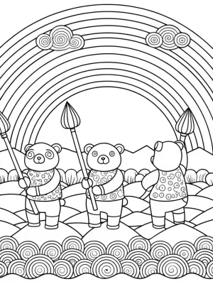 Pandas painting a rainbow coloring pages