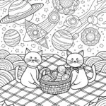 Cats having a picnic in space