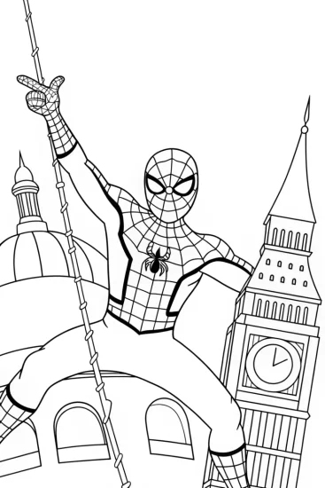 A coloring page of Spider-Man time-traveling adventure