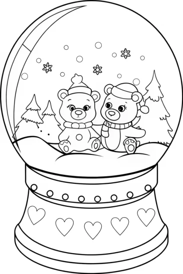 A coloring page of Care Bears snow globe adventure