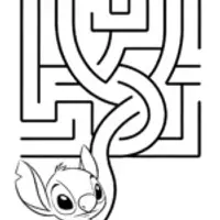 Stitch exploring a thread labyrinth