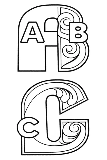A coloring page of Letters A, B, and C as historians