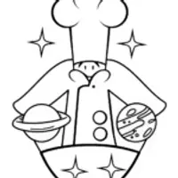 Whimsical chef in a cosmic kitchen