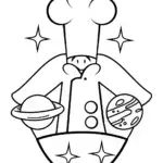 Whimsical chef in a cosmic kitchen