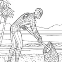 Spider-Man cleaning the beach
