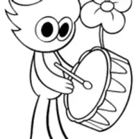 Huggy Wuggy playing a poppy drum