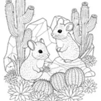 Chinchillas playing in a cactus garden