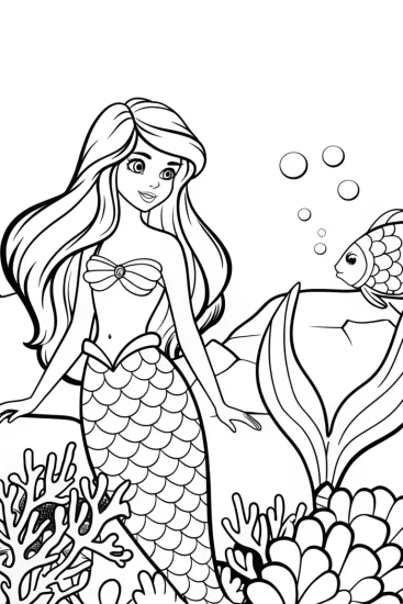 A coloring page of Mermaid creating an underwater mosaic