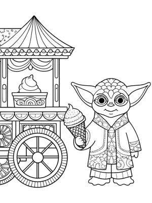 Baby Yoda’s ice cream stand coloring pages