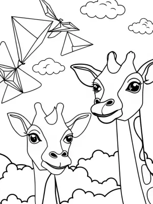 Animals making origami in the sky coloring pages