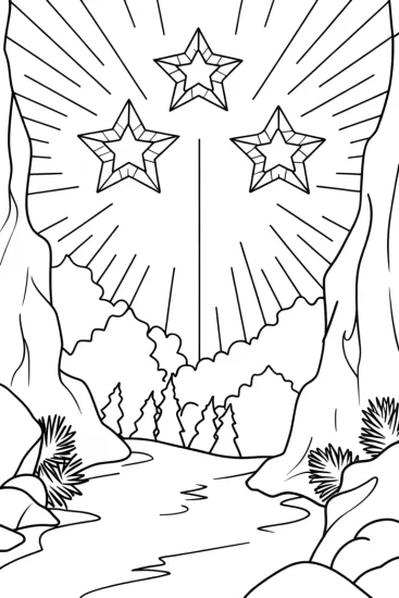 A coloring page of Stars performing in a cave