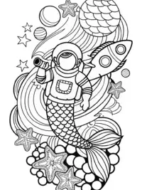 Mermaid astronaut exploring space