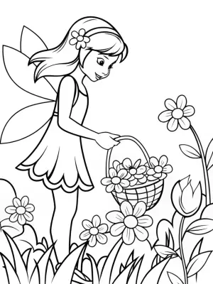 Fairy tending a seasonal garden coloring pages