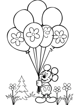 Mickey Mouse in a balloon garden coloring pages