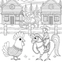 Chickens at a Wild West rodeo