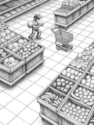 Mario racing in a grocery store coloring pages