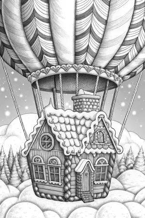 Gingerbread house hot air balloon coloring pages