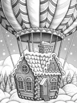 Gingerbread house hot air balloon coloring pages