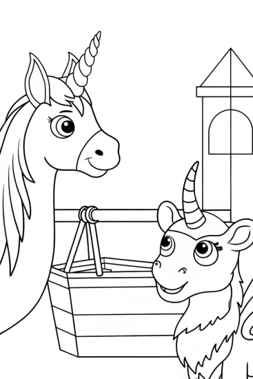 A coloring page of Mythical creatures trading dreams