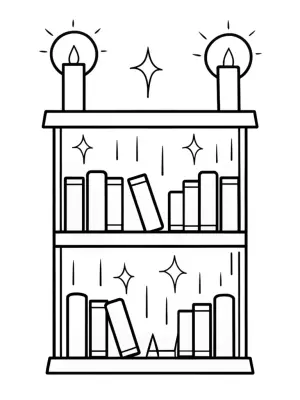 Alphabet bookmarks in a magical library coloring pages