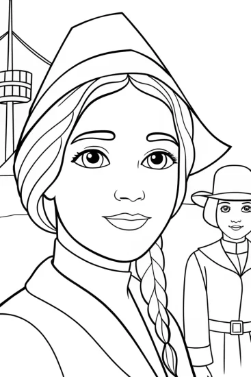 A coloring page of Gabby’s time-traveling adventure