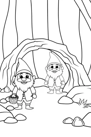 Gnomes treasure hunting in caves coloring pages