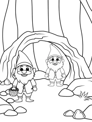 Gnomes treasure hunting in caves coloring pages
