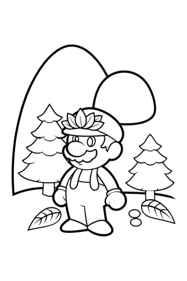 A coloring page of Mario as a forest guardian