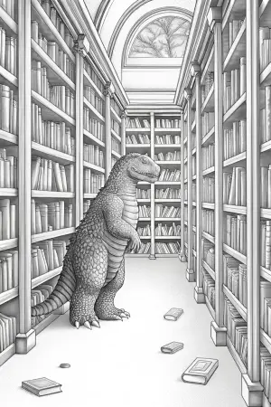 Godzilla in the library coloring pages