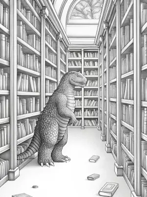 Godzilla in the library coloring pages