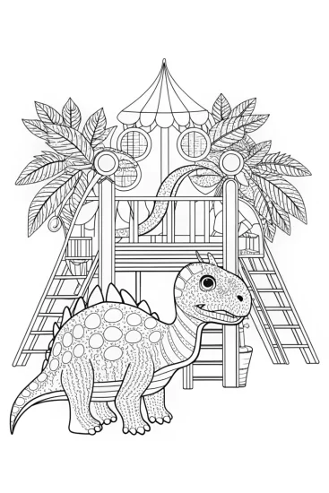 A coloring page of Dinosaur playground building scene