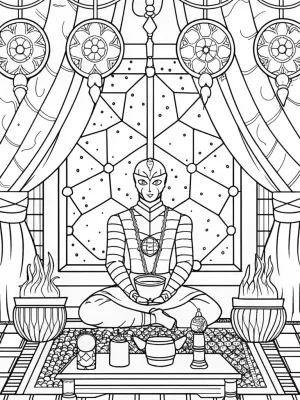 Venom’s cosmic tea ceremony coloring pages