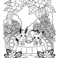 Pokémon tea ceremony in a garden