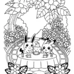 Pokémon tea ceremony in a garden
