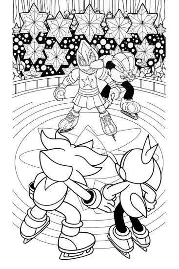 A coloring page of Super Sonic ice skating showdown