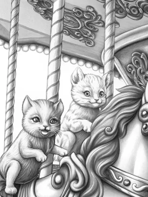 Kittens riding a carousel coloring pages