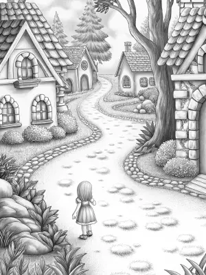 Gabby in a fairytale village coloring pages