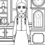Wednesday Addams in a clock shop