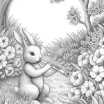 Rabbit playing music in spring garden