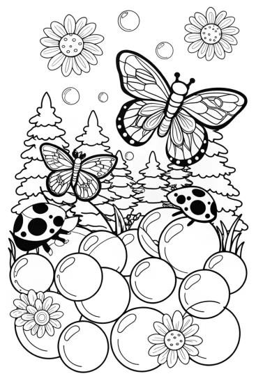 A coloring page of Insects at the summer bubble festival