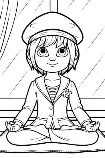 A coloring page of Captain Barnacles yoga session
