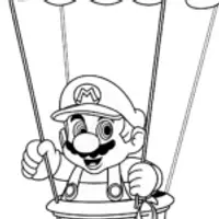 Mario flying in a hot air balloon