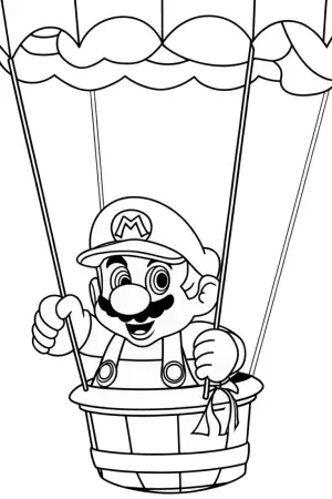 Mario flying in a hot air balloon coloring pages