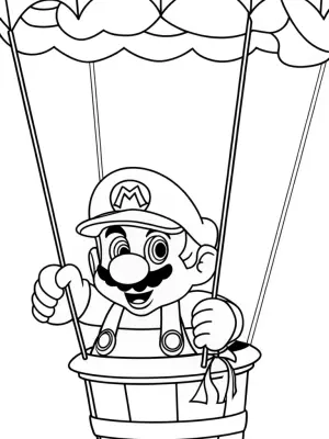 Mario flying in a hot air balloon coloring pages